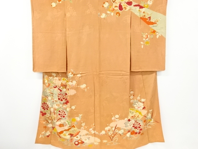 JAPANESE KIMONO / ANTIQUE KIMONO / MON KINSHA / EMBROIDERY / FLOWER